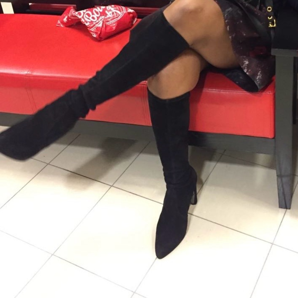 Stuart Weitzman Black Heeled Boots Suede Knee-High